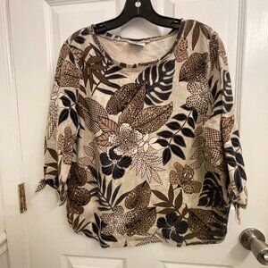 Hot Cotton Petite Cotton Blend Neutral Floral Print Popover Top size PL